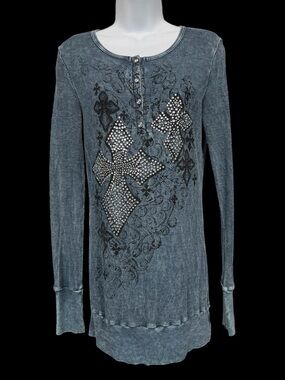 Vocal rhinestone-embellished knit top size medium